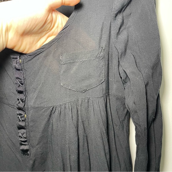 Farm rio Women's Black long sleeve deep crewneck babydoll casual shirt in size S - Picture 3 of 11